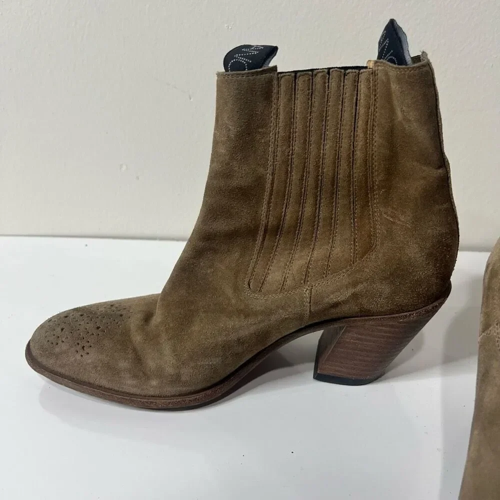 Free Lance Jane 70 Chelsea Beveled Boot with Heel Suede Leather Taupe Brown Size